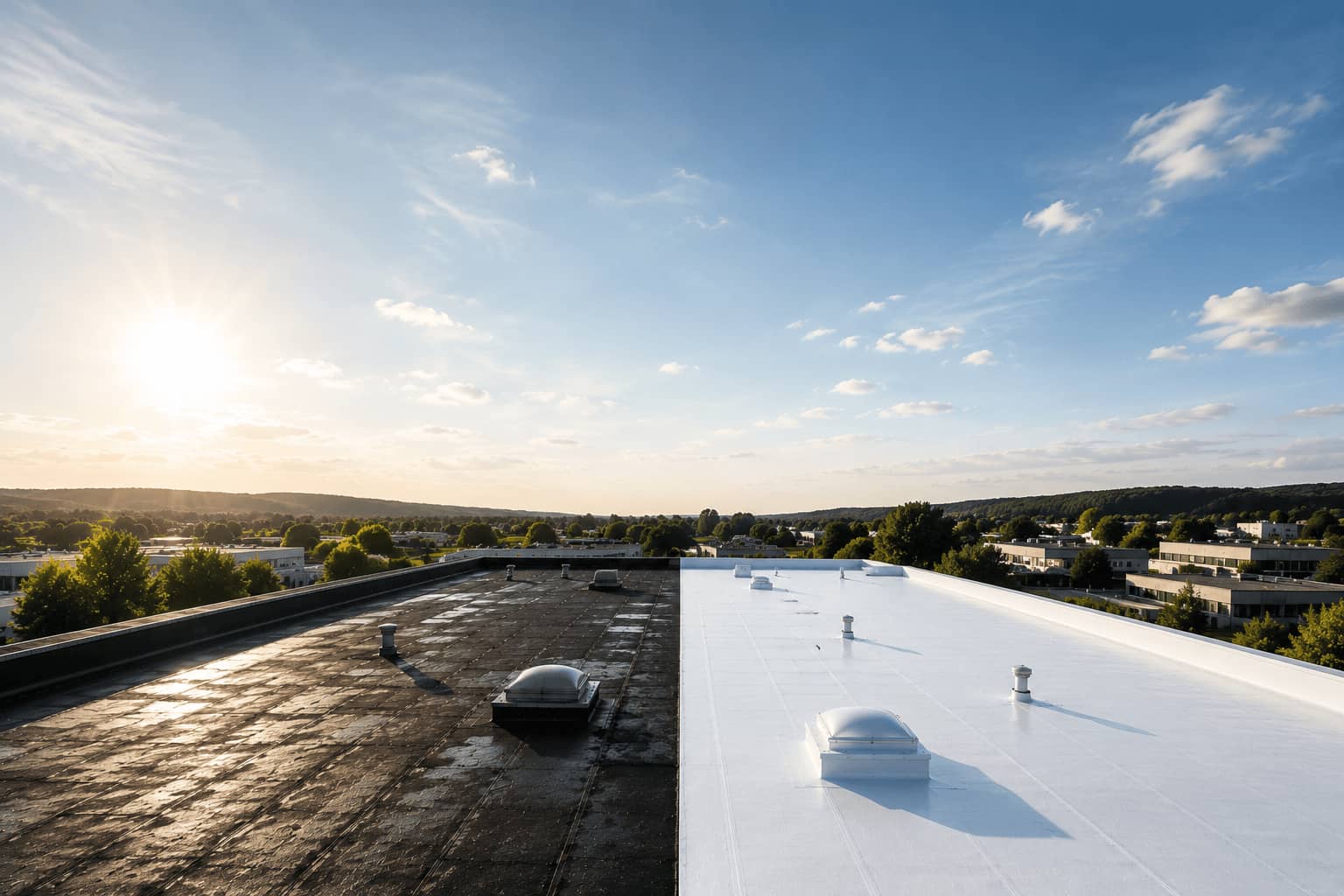 Toiture plate avec revêtement Cool Roof réfléchissant